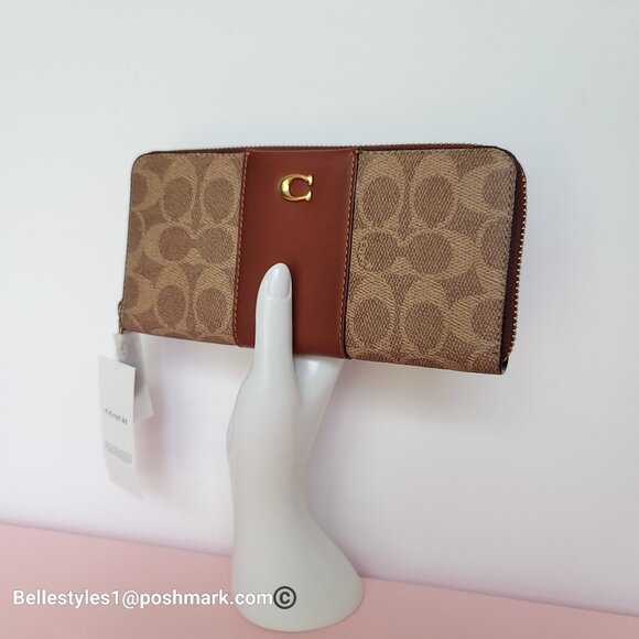 COACH Slim Accordion Zip Wallet In Signature Canvas with Back Slip Pocket- Tan R - Picture 5 of 16